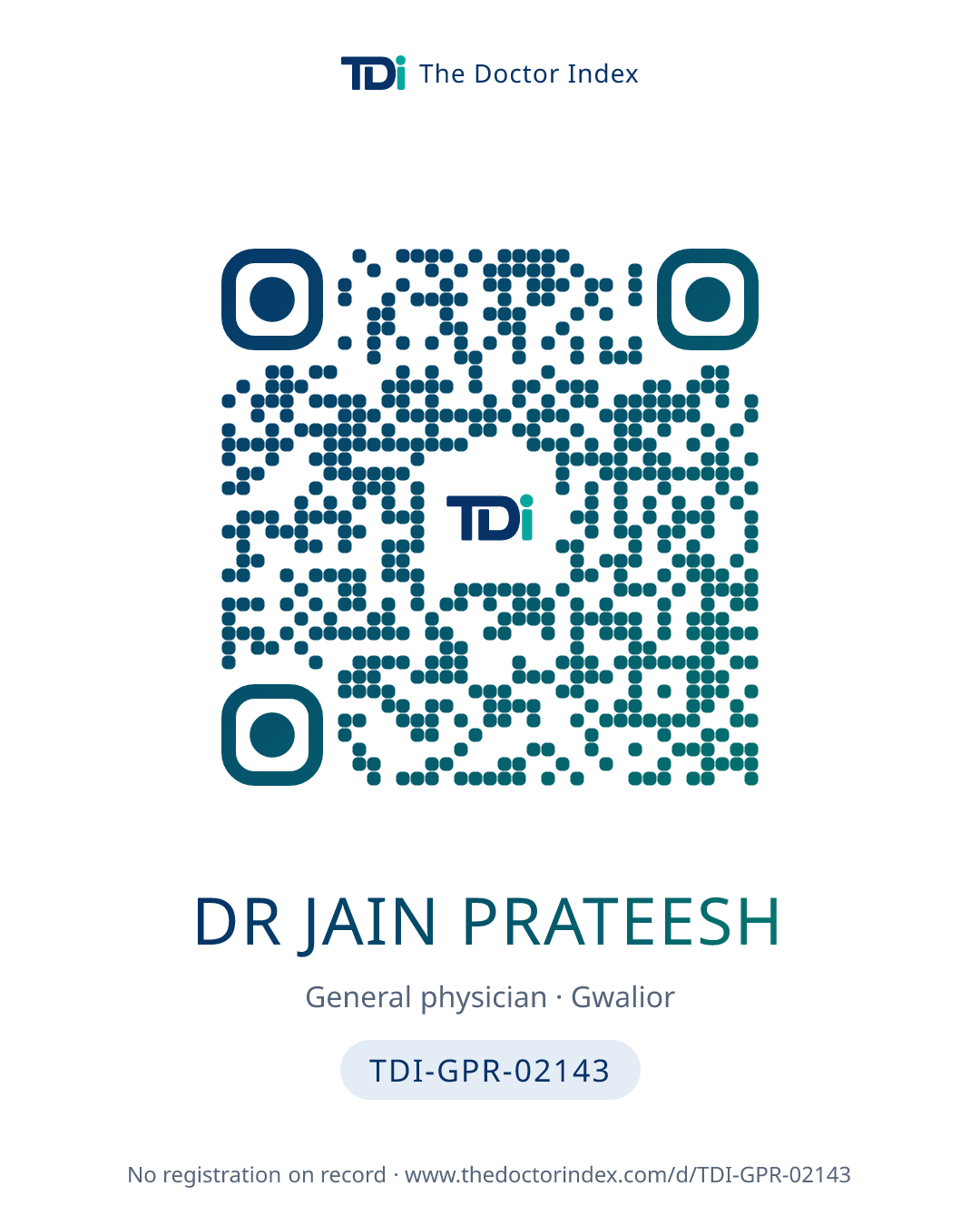 QR card for Dr Jain Prateesh, TDI-GPR-02143