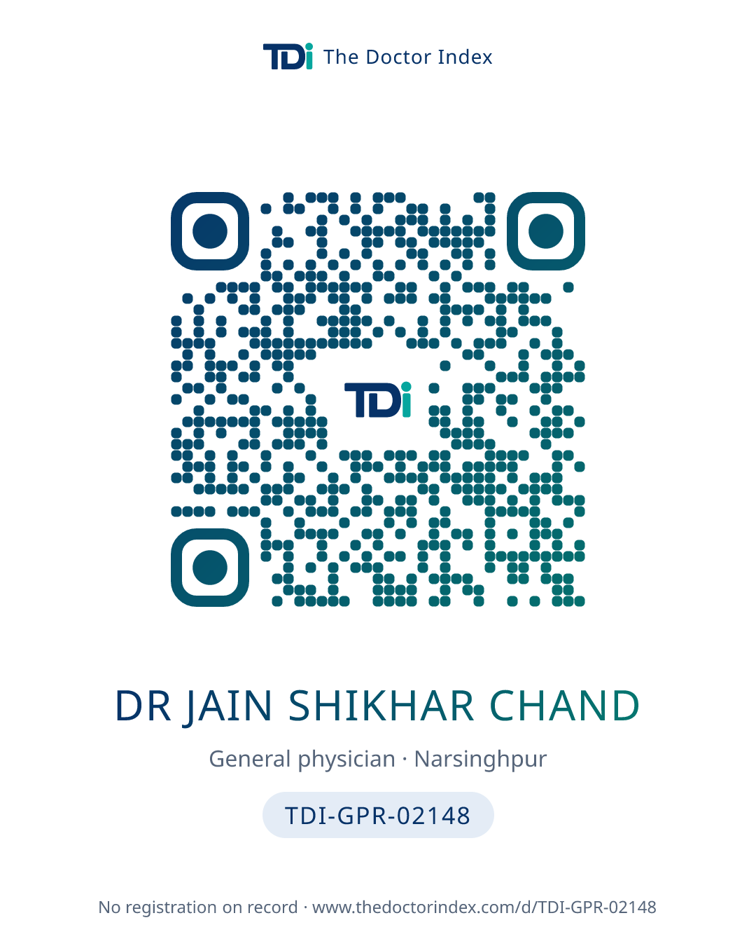 QR card for Dr Jain Shikhar Chand, TDI-GPR-02148