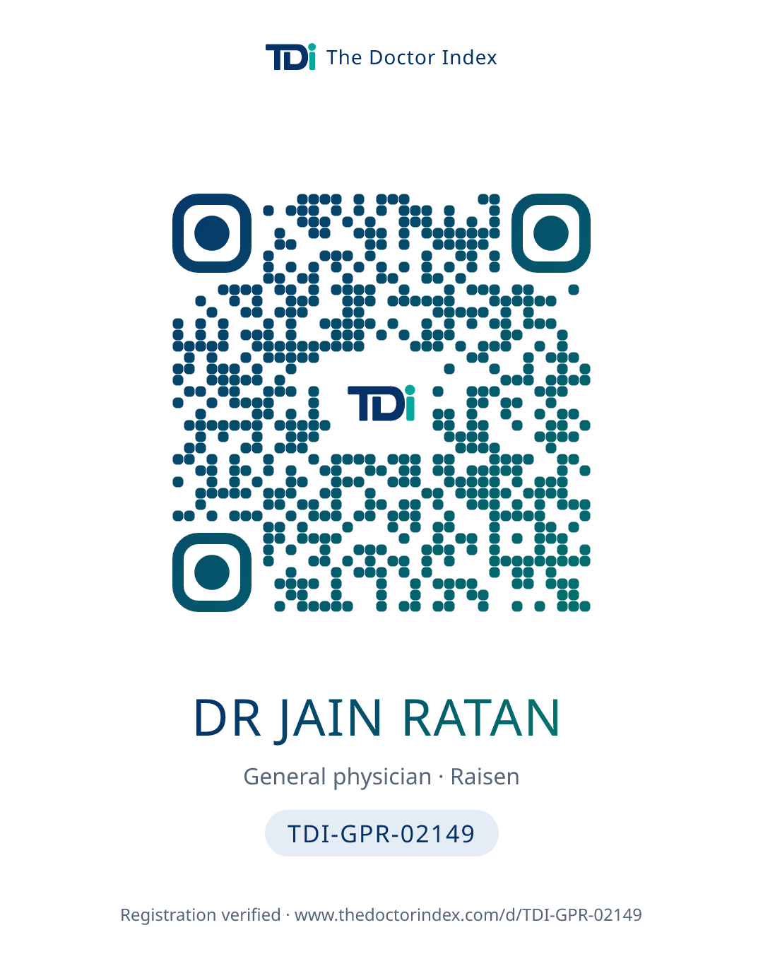 QR card for Dr Jain Ratan, TDI-GPR-02149