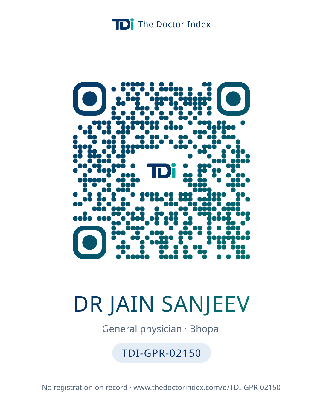 QR card for Dr Jain Sanjeev, TDI-GPR-02150
