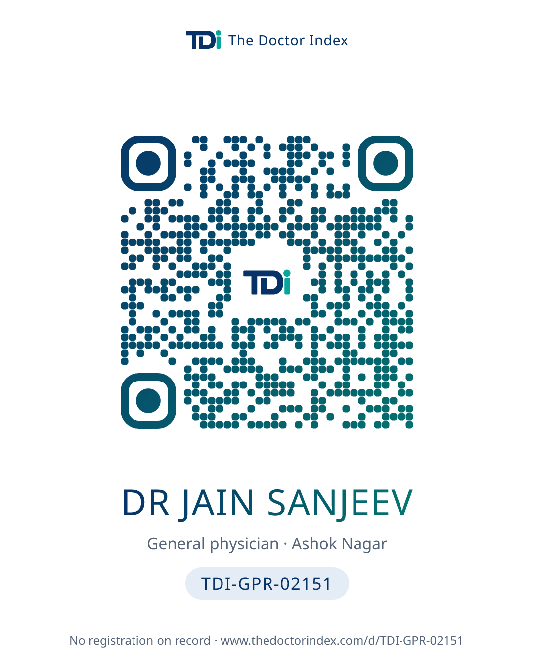 QR card for Dr Jain Sanjeev, TDI-GPR-02151