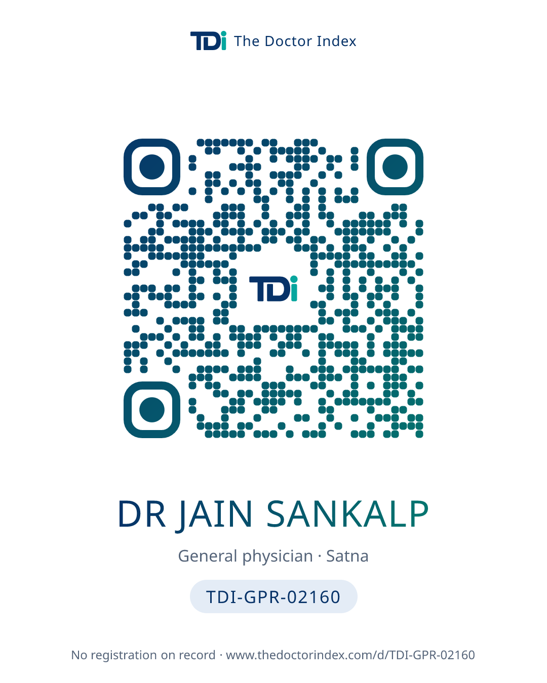 QR card for Dr Jain Sankalp, TDI-GPR-02160