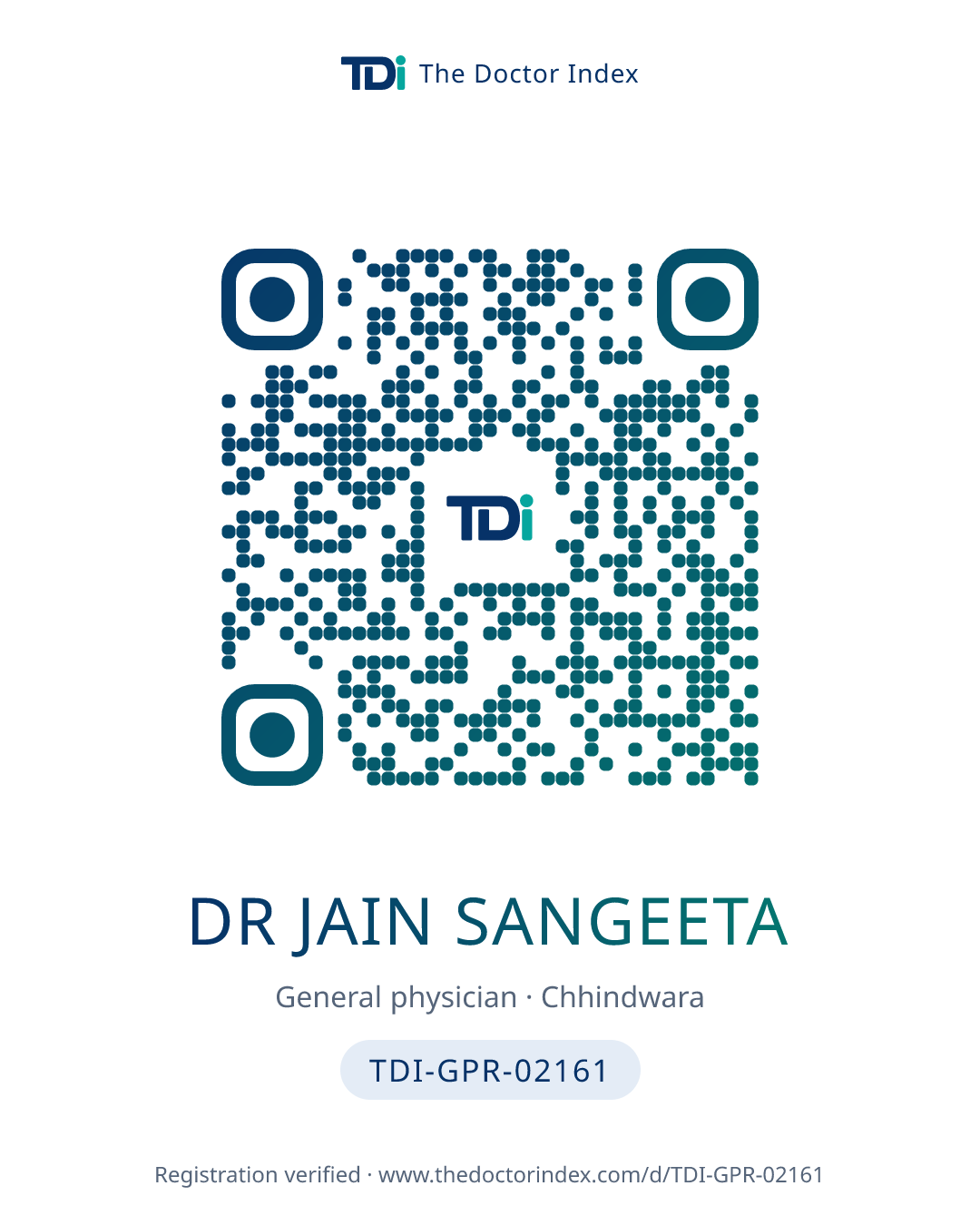 QR card for Dr Jain Sangeeta, TDI-GPR-02161