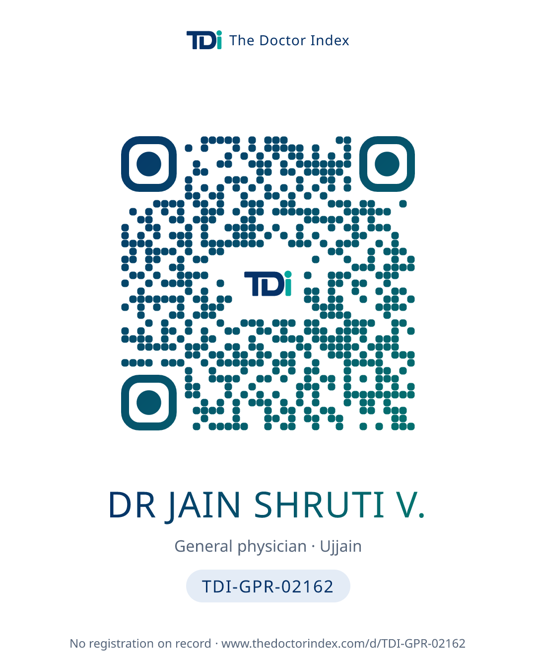 QR card for Dr Jain Shruti V., TDI-GPR-02162