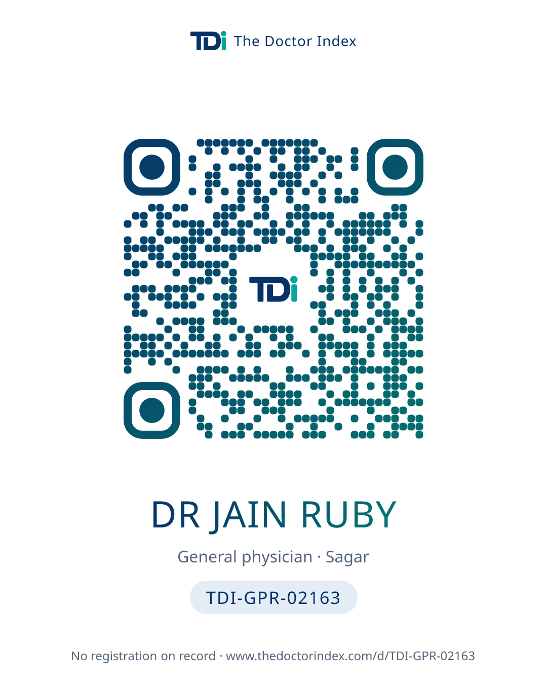 QR card for Dr Jain Ruby, TDI-GPR-02163