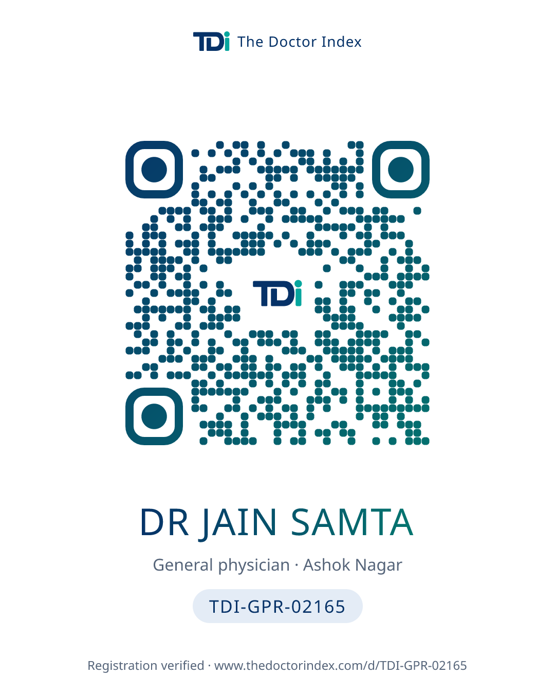 QR card for Dr Jain Samta, TDI-GPR-02165