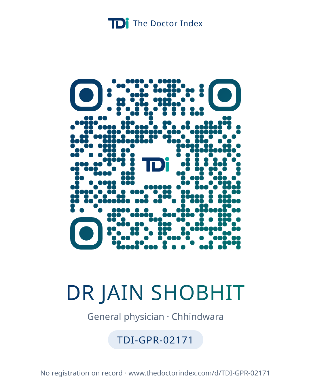 QR card for Dr Jain Shobhit, TDI-GPR-02171