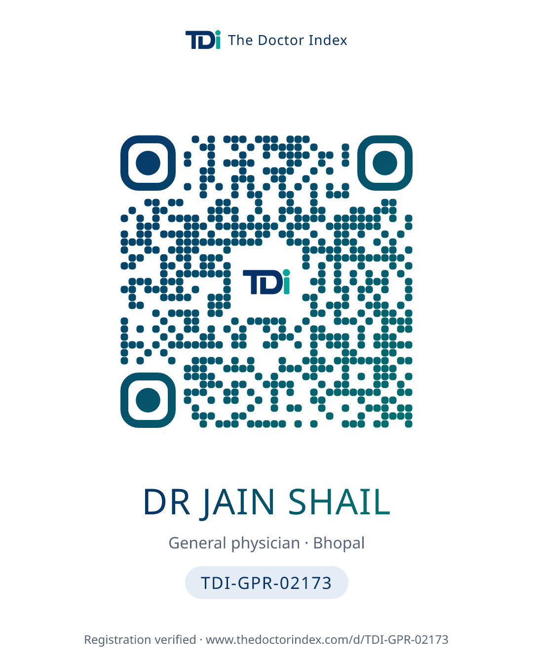 QR card for Dr Jain Shail, TDI-GPR-02173