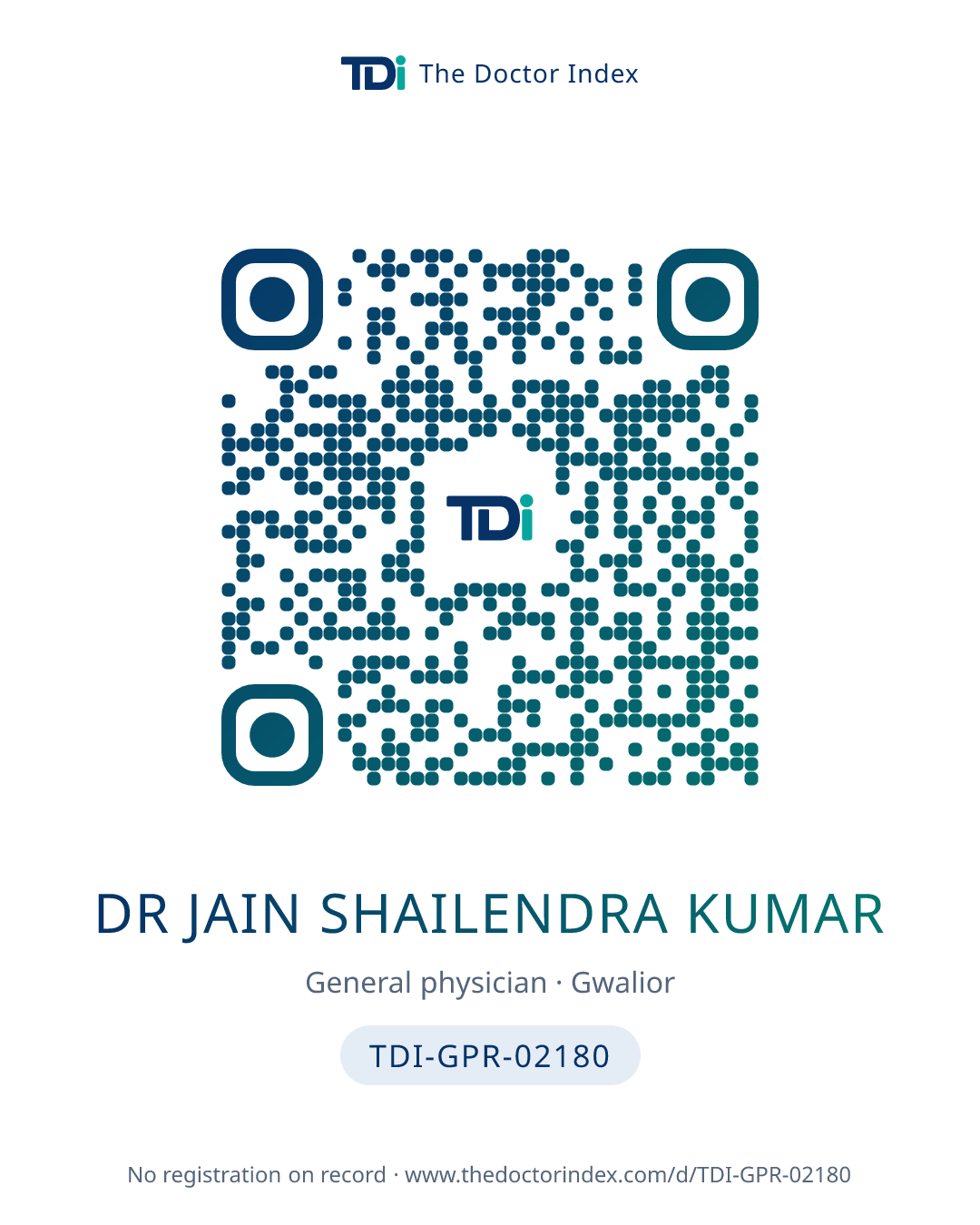 QR card for Dr Jain Shailendra Kumar, TDI-GPR-02180
