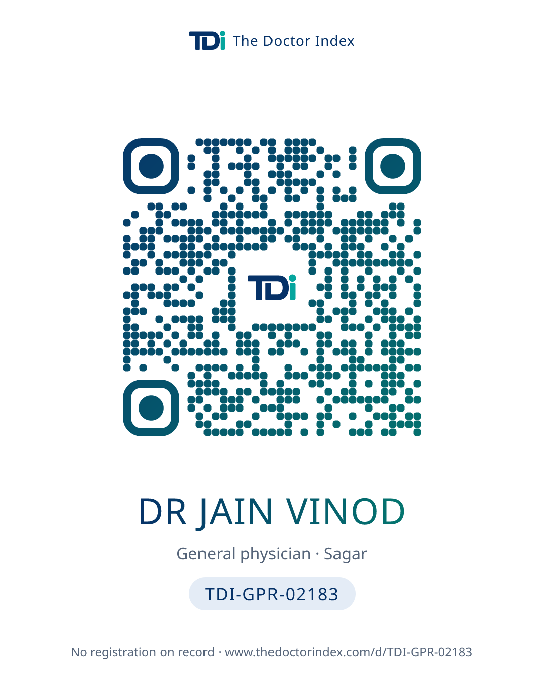 QR card for Dr Jain Vinod, TDI-GPR-02183