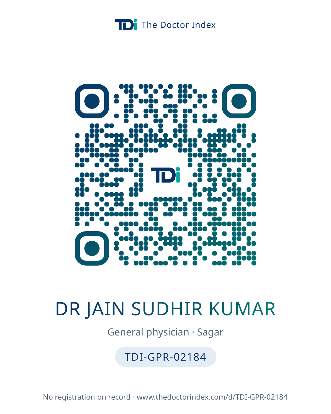 QR card for Dr Jain Sudhir Kumar, TDI-GPR-02184