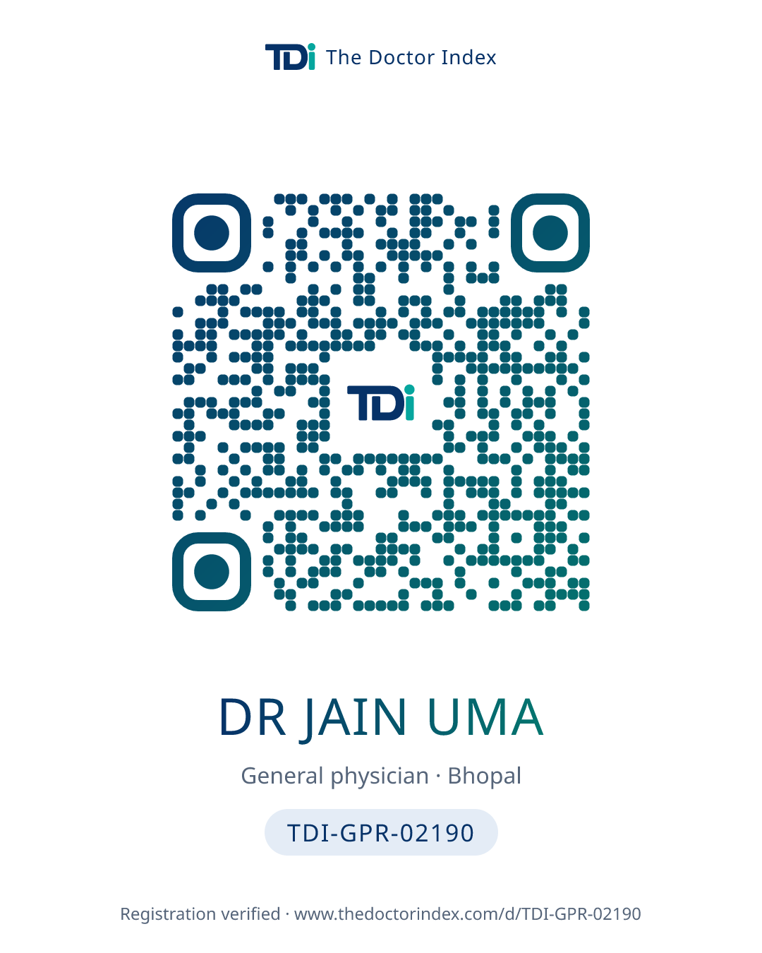 QR card for Dr Jain Uma, TDI-GPR-02190