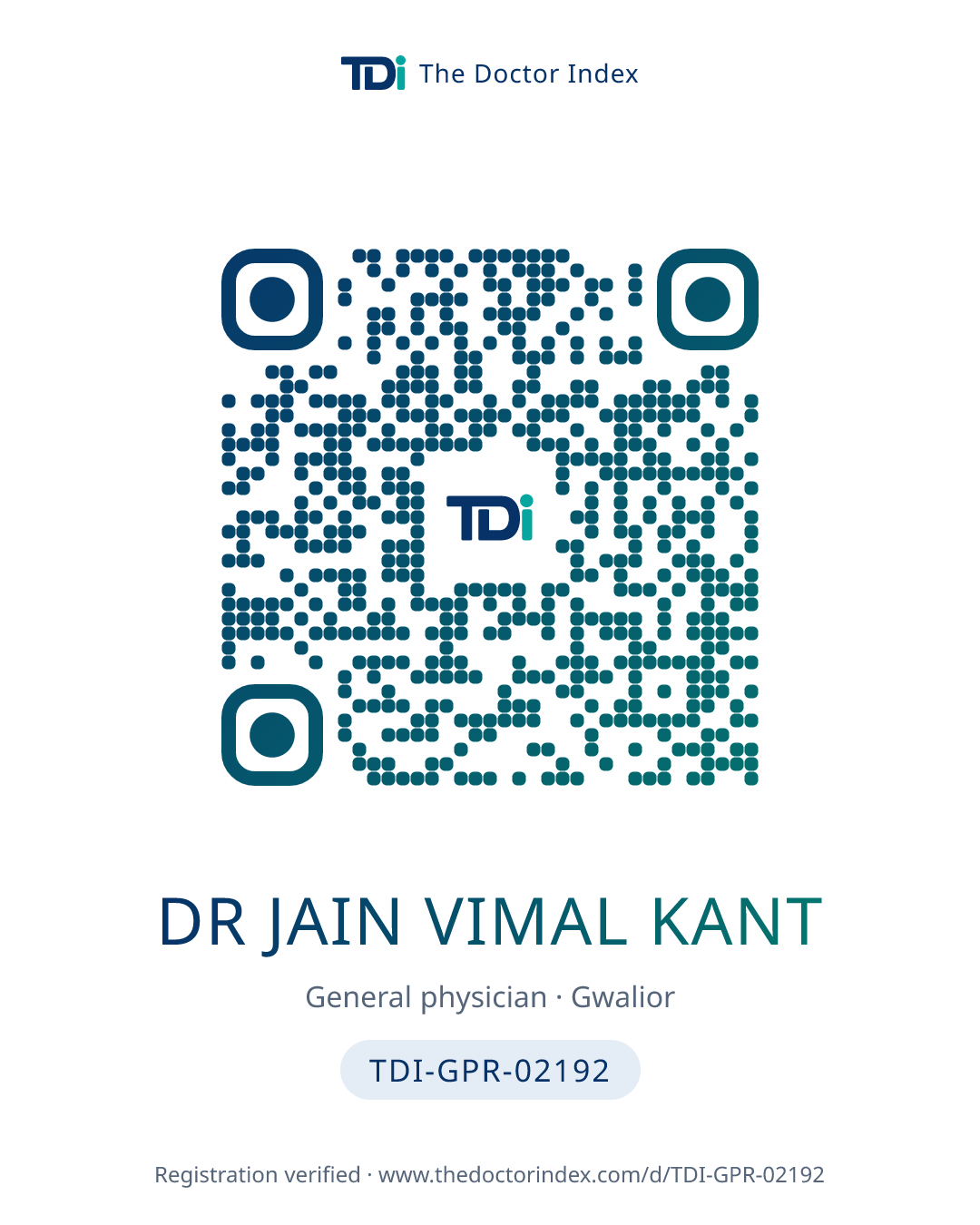 QR card for Dr Jain Vimal Kant, TDI-GPR-02192