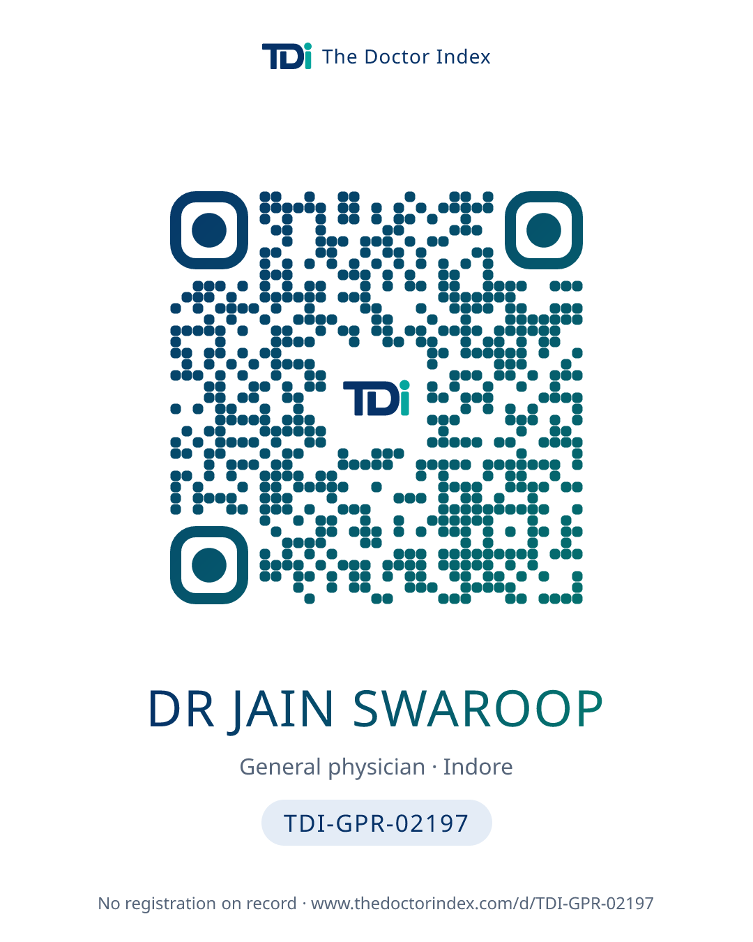 QR card for Dr Jain Swaroop, TDI-GPR-02197