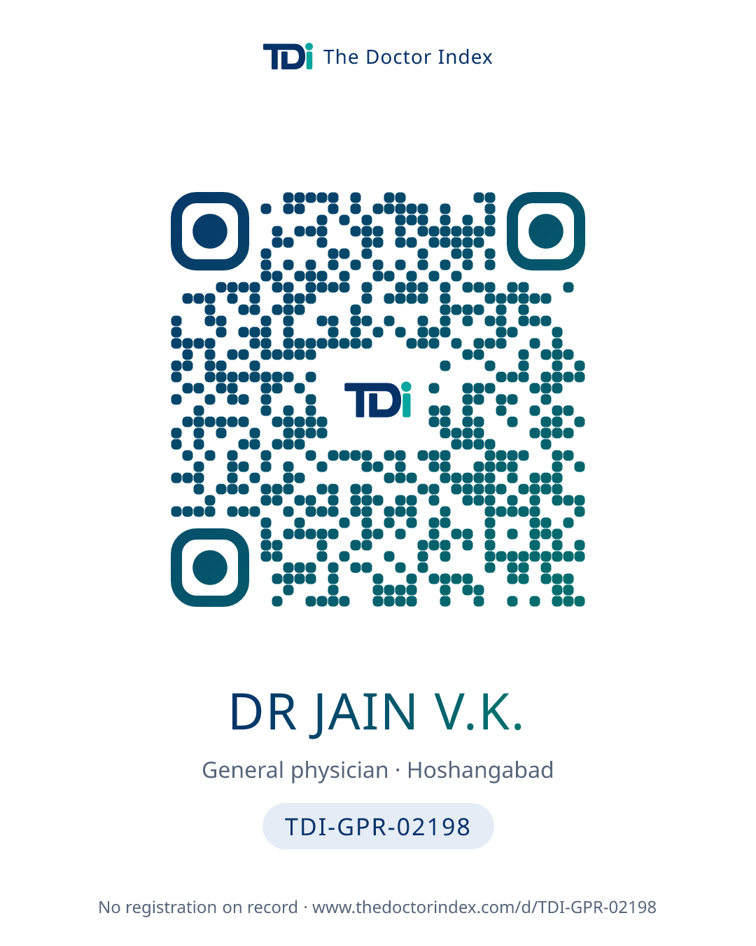 QR card for Dr Jain V.K., TDI-GPR-02198