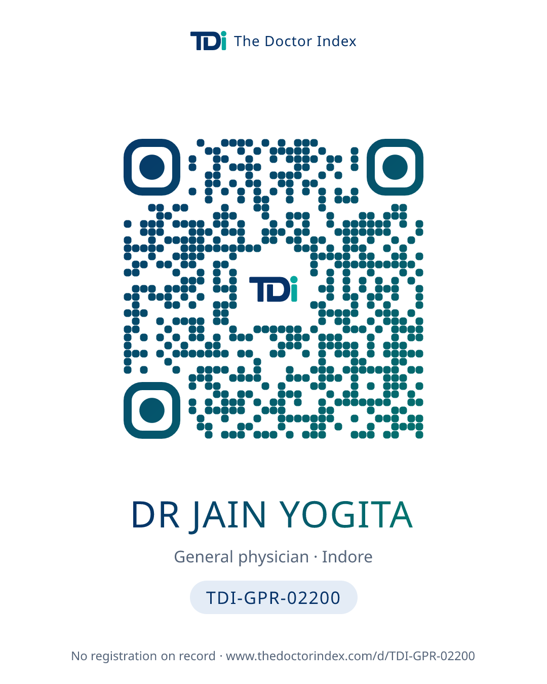 QR card for Dr Jain Yogita, TDI-GPR-02200