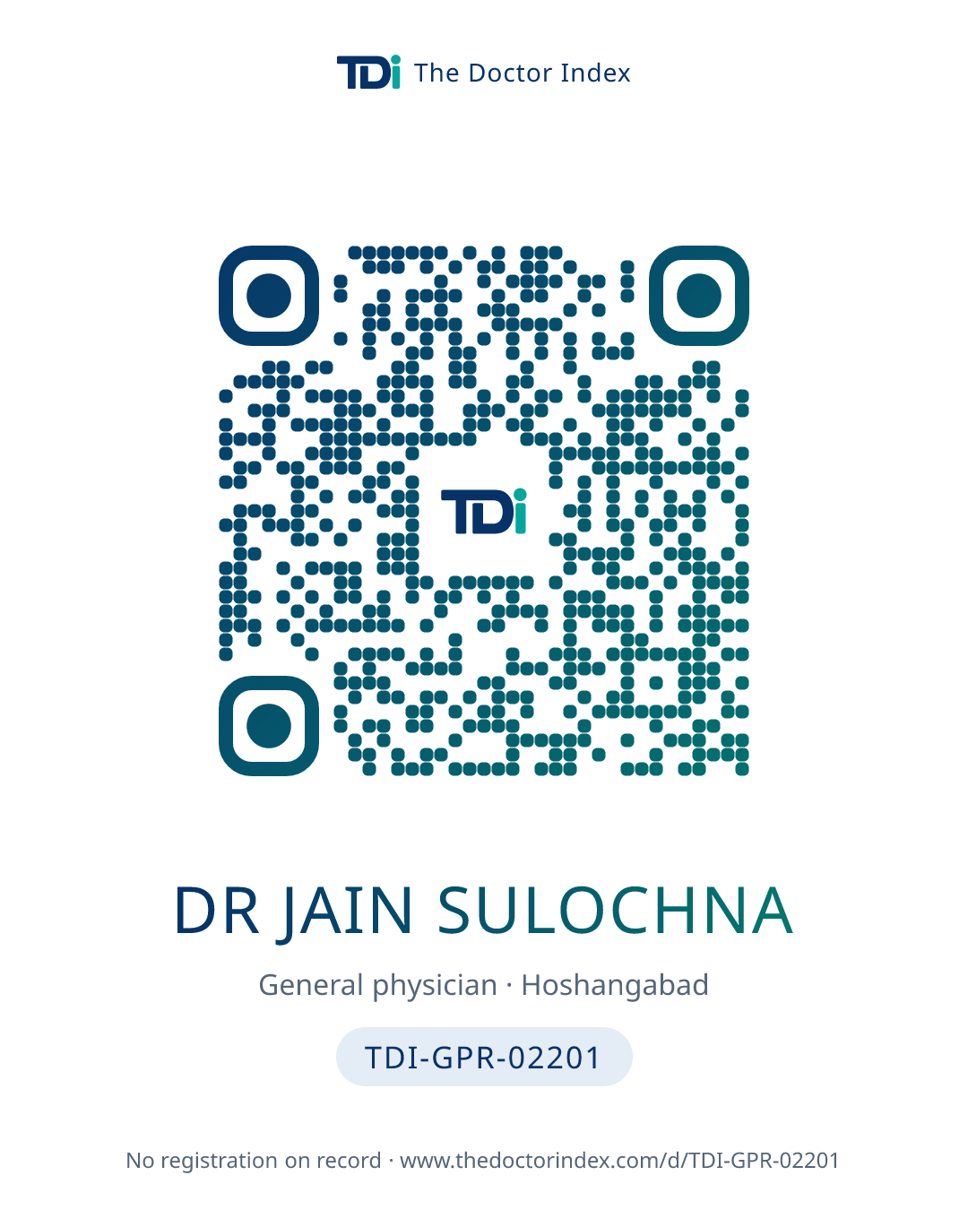 QR card for Dr Jain Sulochna, TDI-GPR-02201