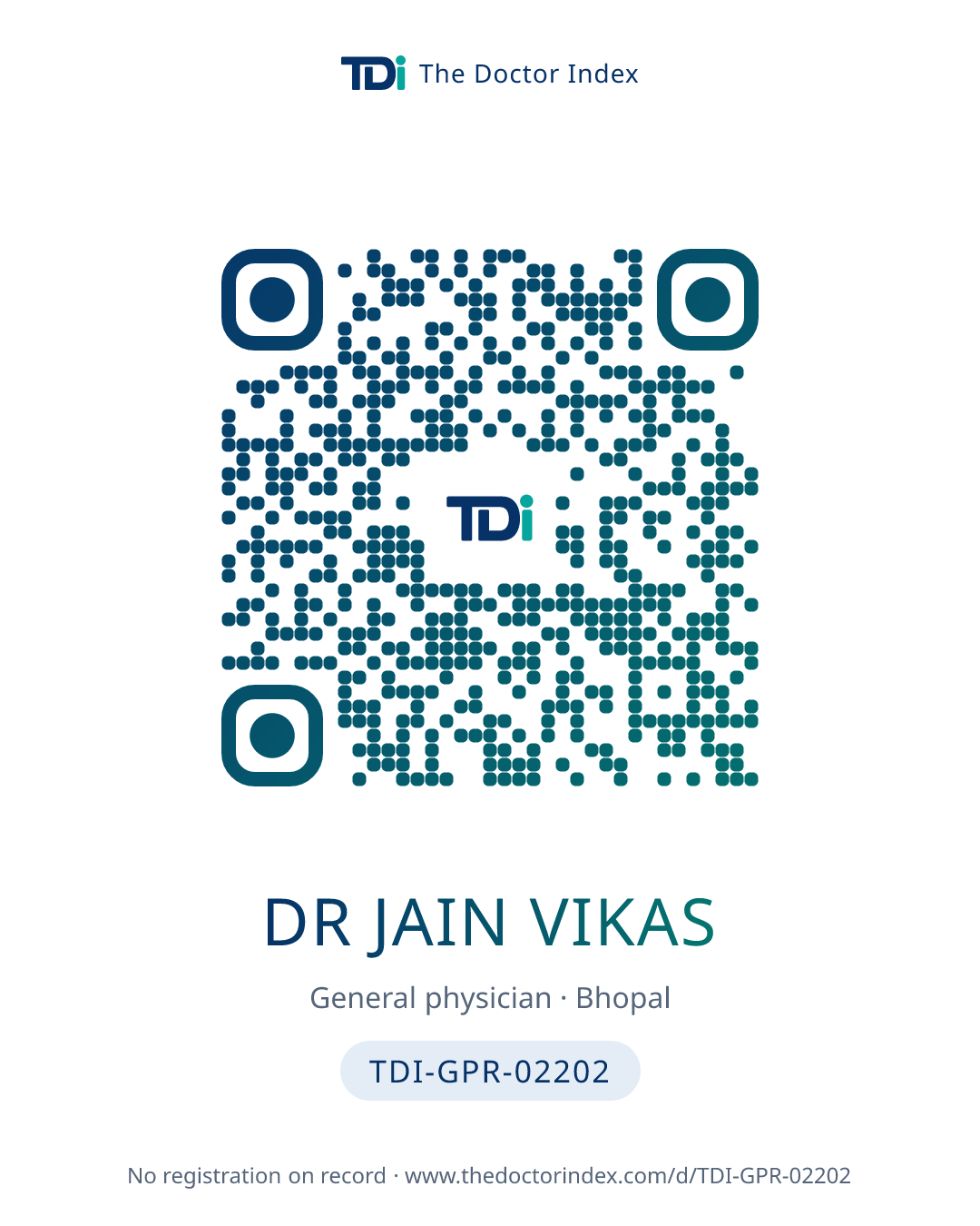 QR card for Dr Jain Vikas, TDI-GPR-02202
