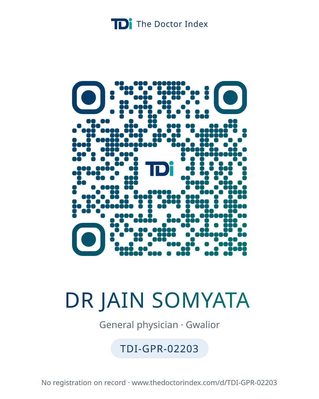 QR card for Dr Jain Somyata, TDI-GPR-02203