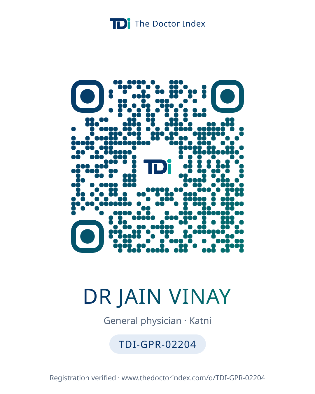 QR card for Dr Jain Vinay, TDI-GPR-02204