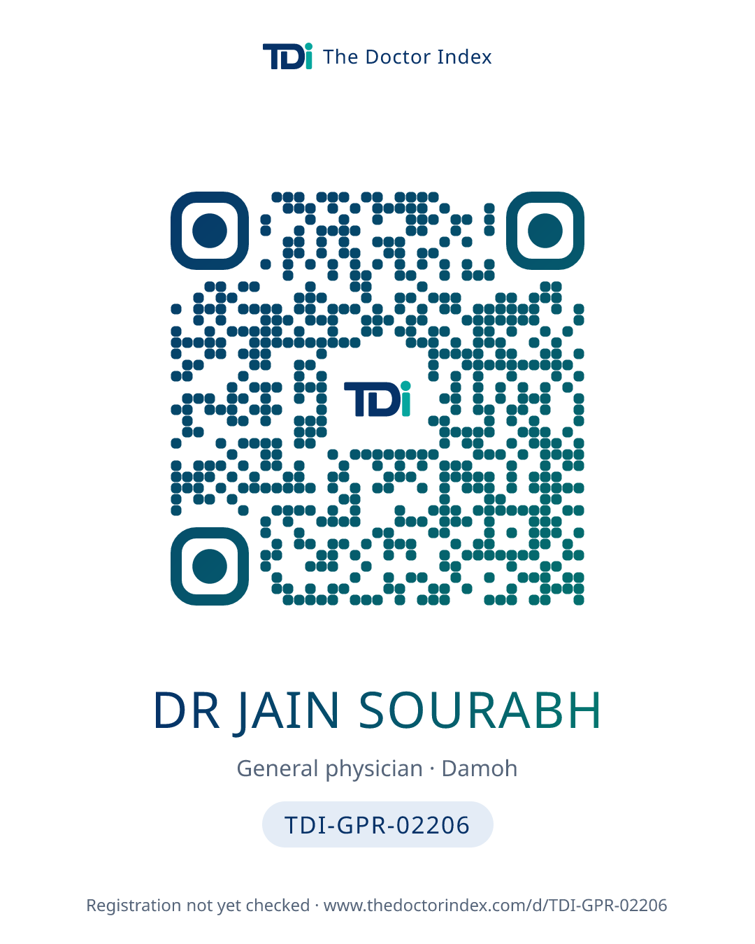 QR card for Dr Jain Sourabh, TDI-GPR-02206