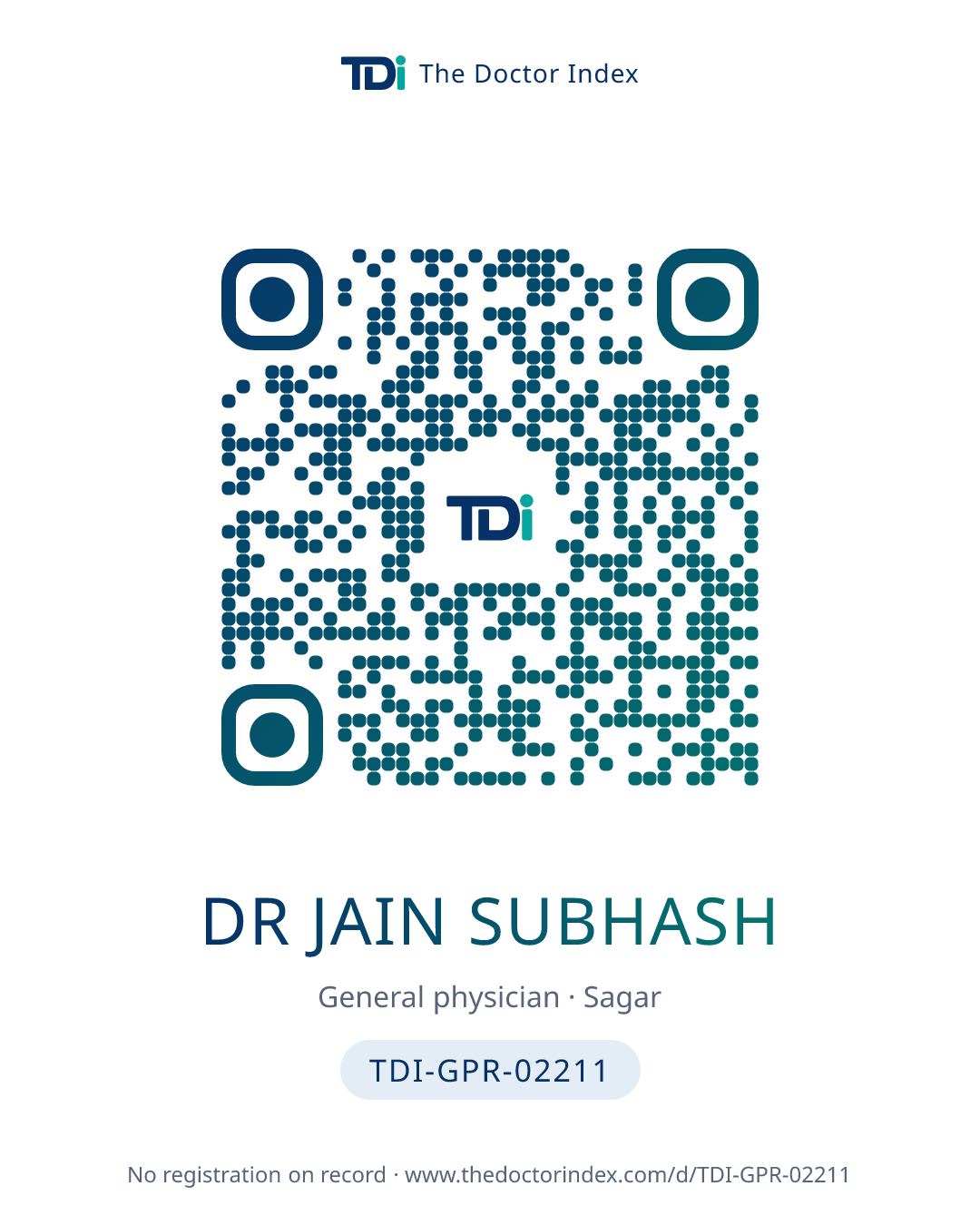 QR card for Dr Jain Subhash, TDI-GPR-02211
