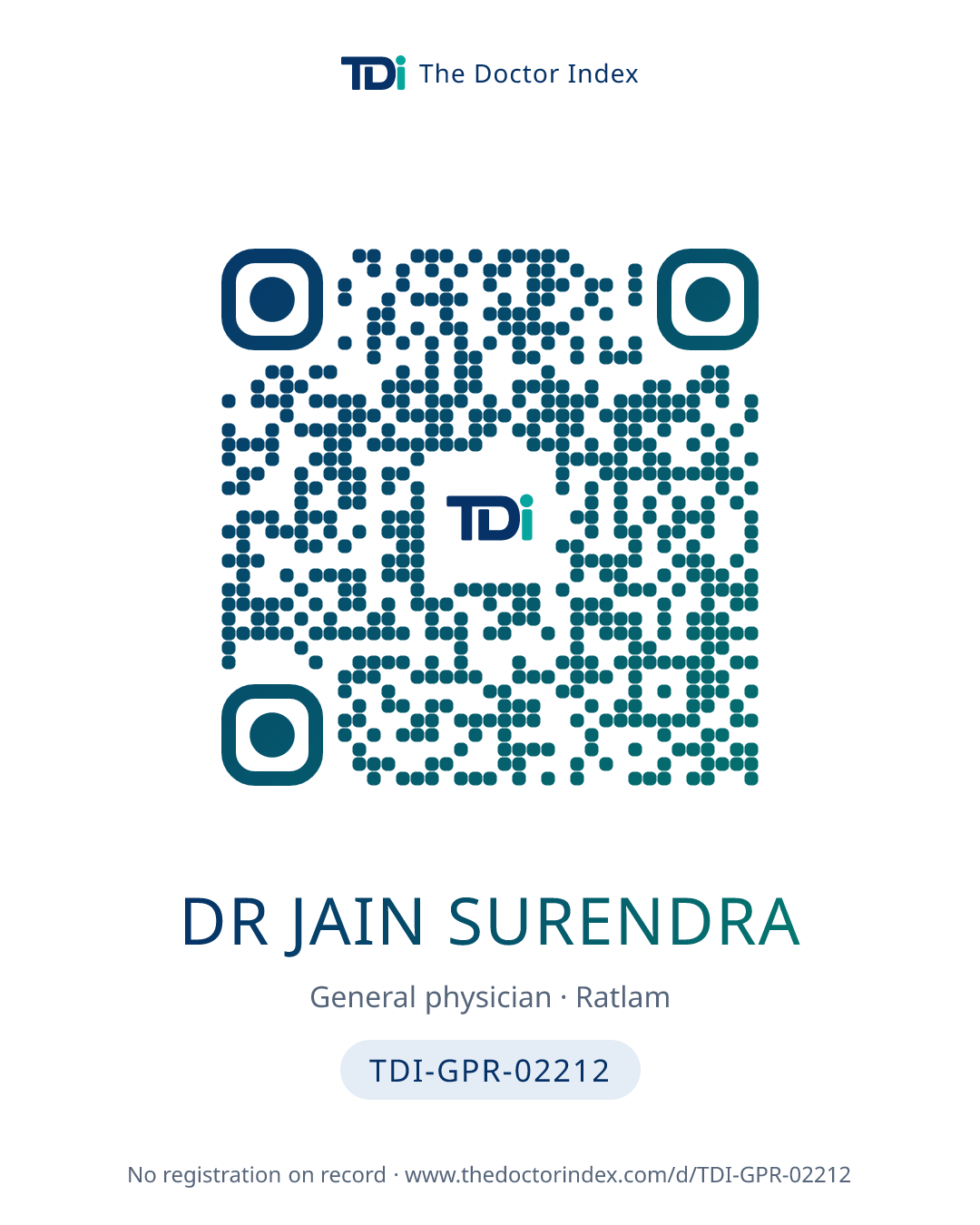 QR card for Dr Jain Surendra, TDI-GPR-02212