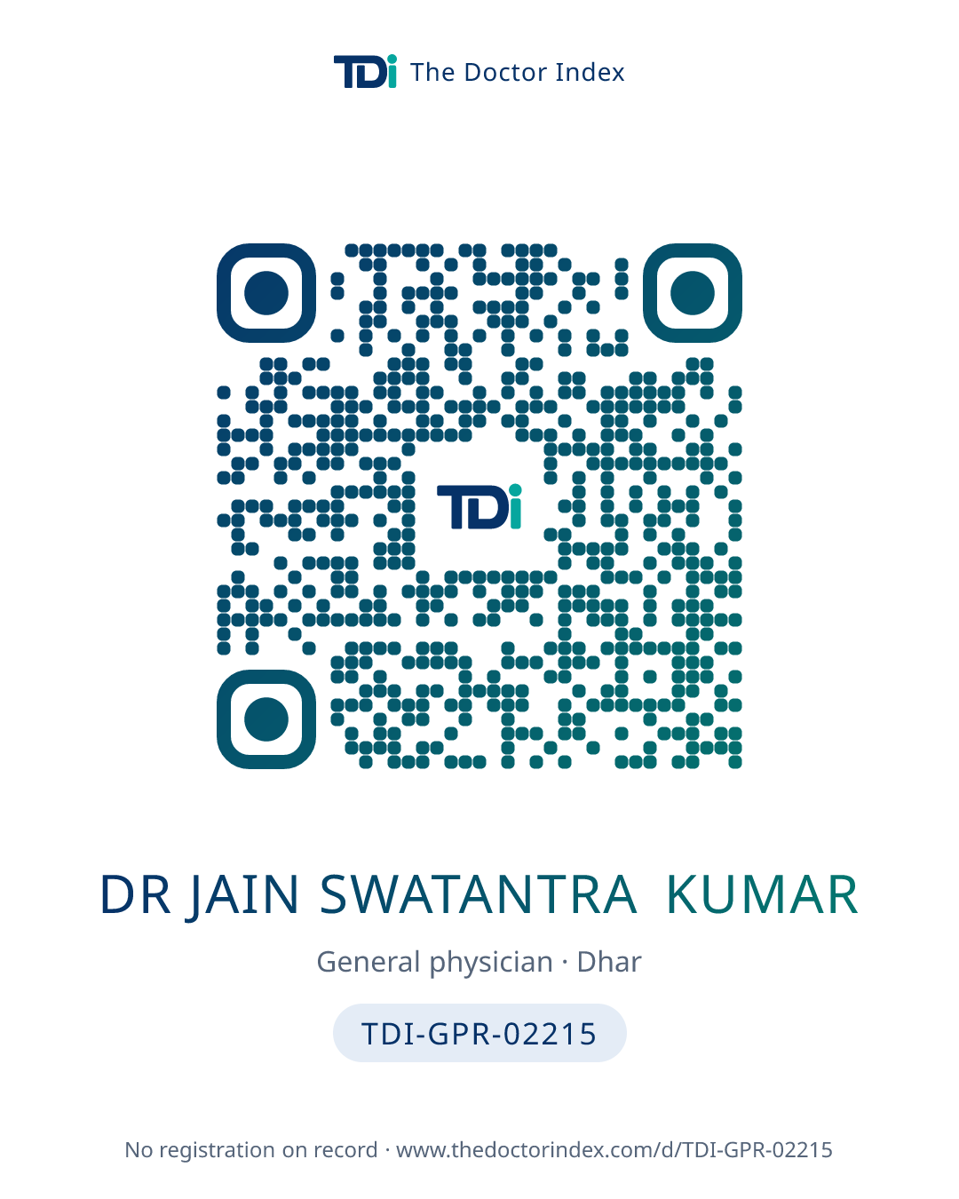 QR card for Dr Jain Swatantra Kumar, TDI-GPR-02215
