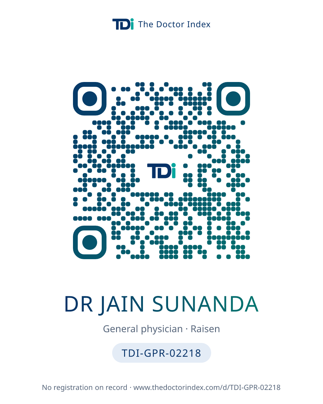 QR card for Dr Jain Sunanda, TDI-GPR-02218