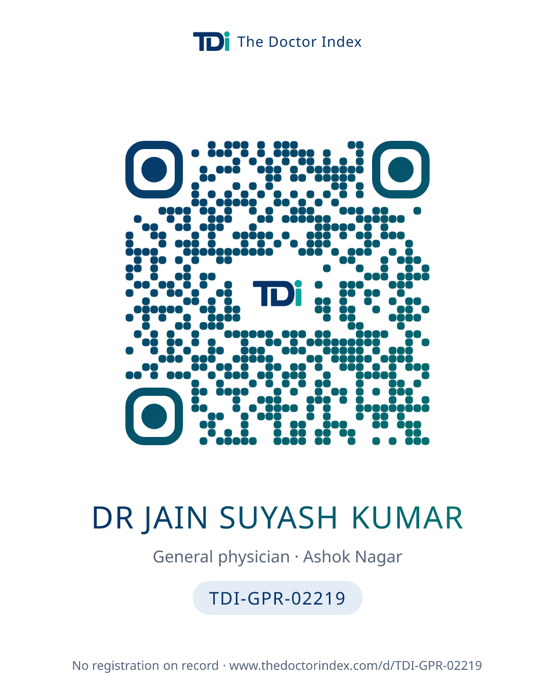 QR card for Dr Jain Suyash Kumar, TDI-GPR-02219