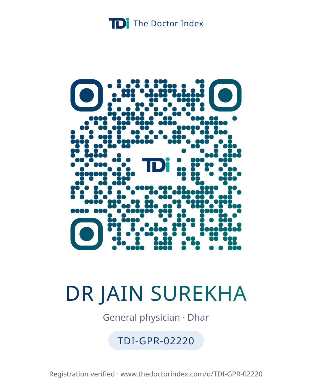 QR card for Dr Jain Surekha, TDI-GPR-02220