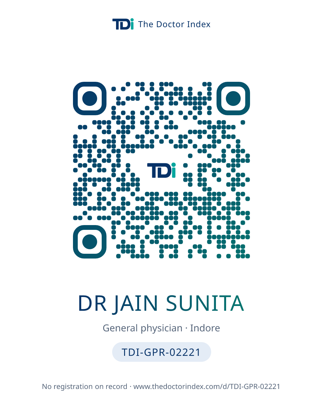 QR card for Dr Jain Sunita, TDI-GPR-02221