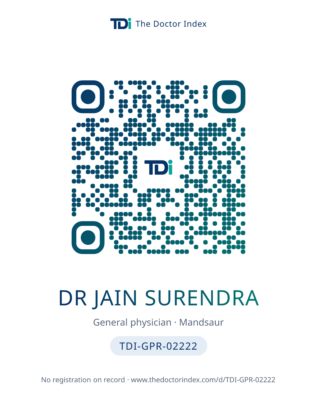 QR card for Dr Jain Surendra, TDI-GPR-02222
