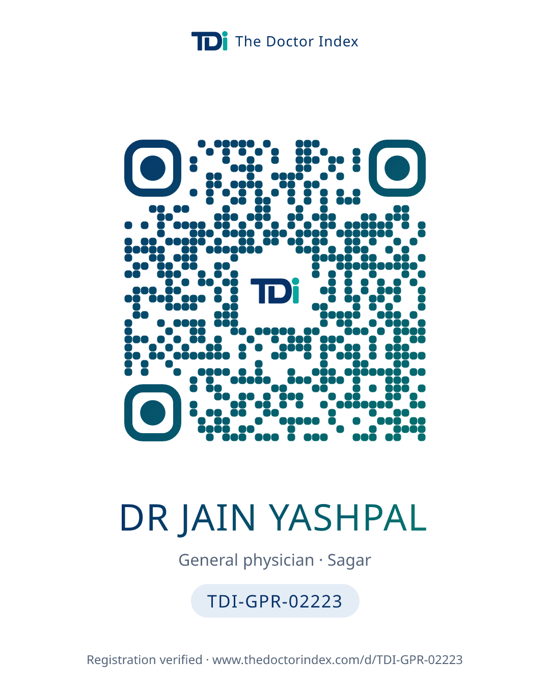 QR card for Dr Jain Yashpal, TDI-GPR-02223