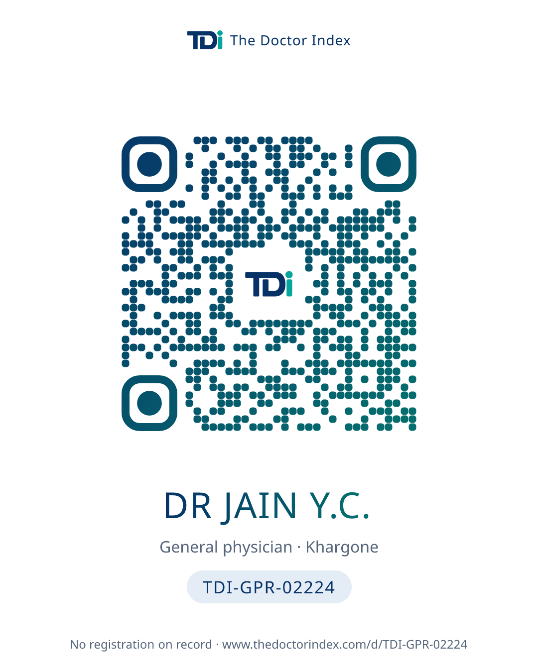 QR card for Dr Jain Y.C., TDI-GPR-02224
