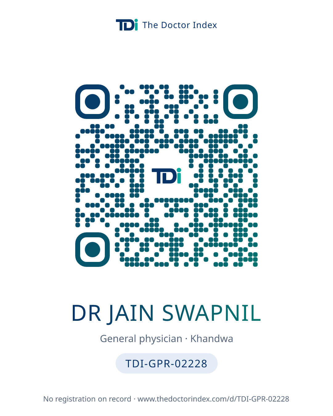 QR card for Dr Jain Swapnil, TDI-GPR-02228