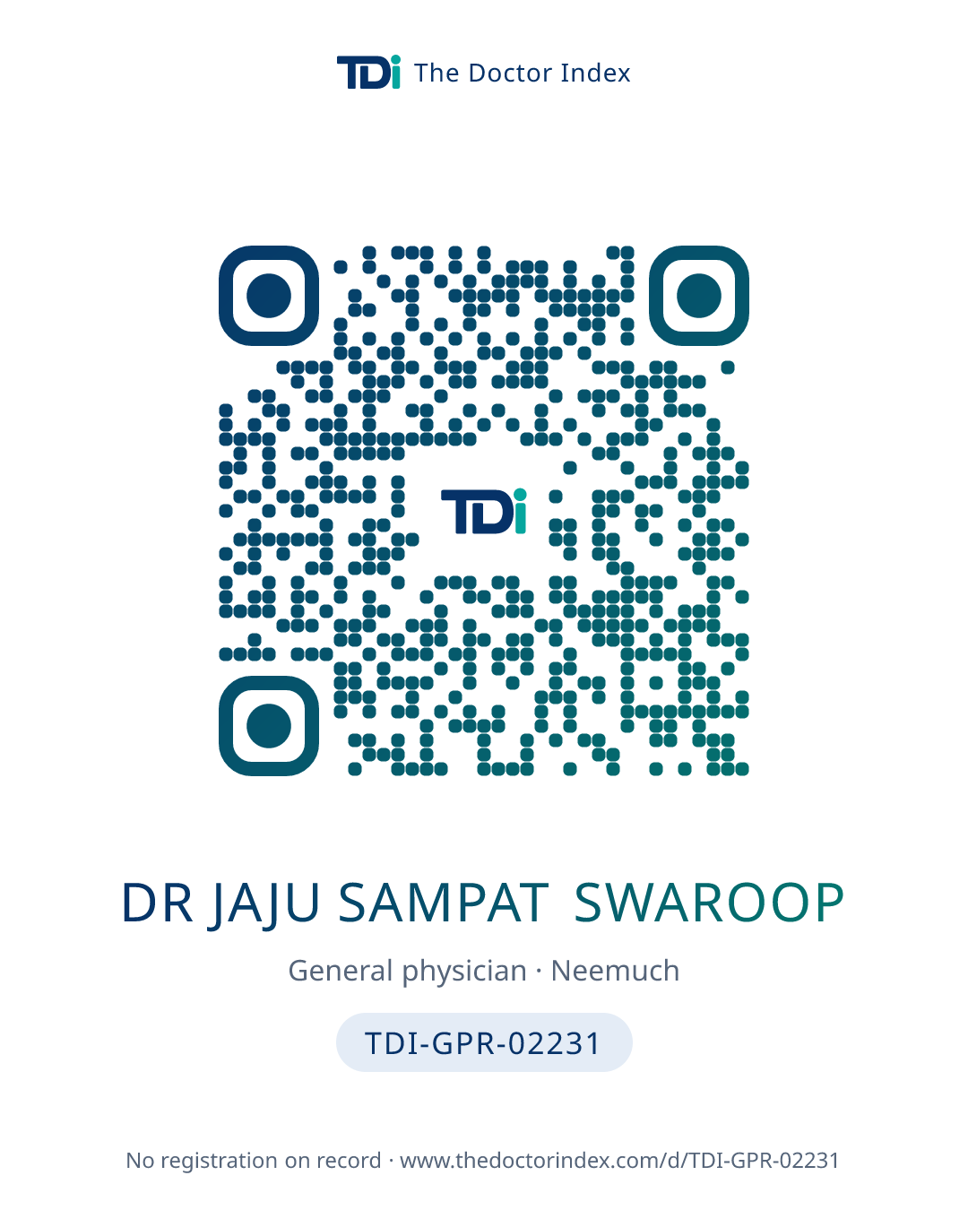 QR card for Dr Jaju Sampat Swaroop, TDI-GPR-02231