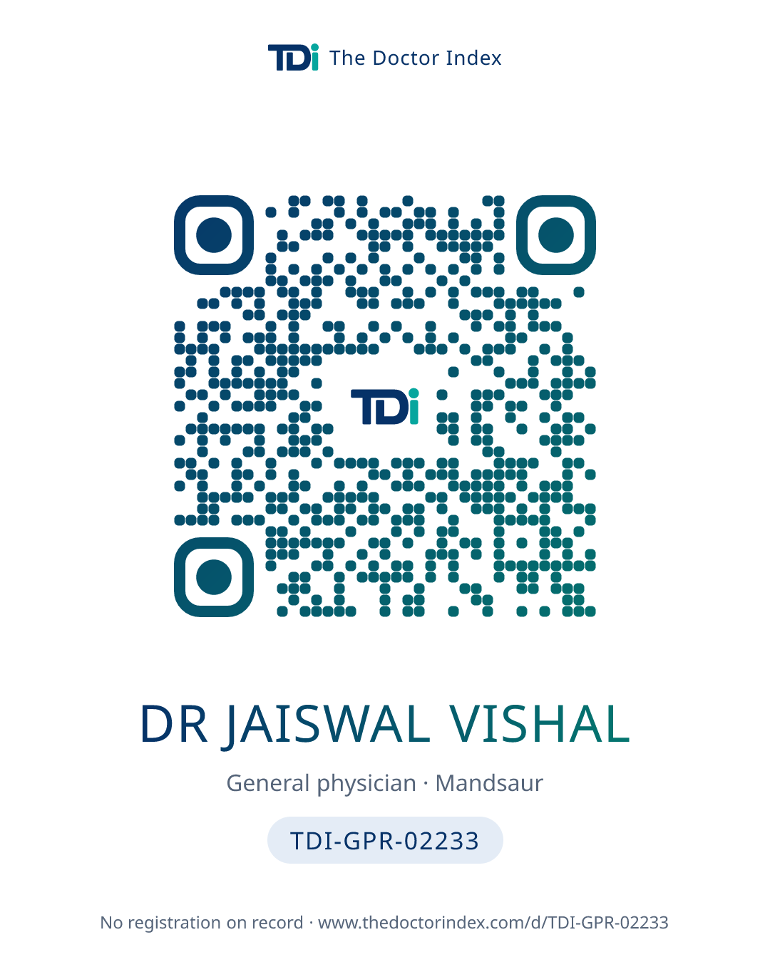 QR card for Dr Jaiswal Vishal, TDI-GPR-02233