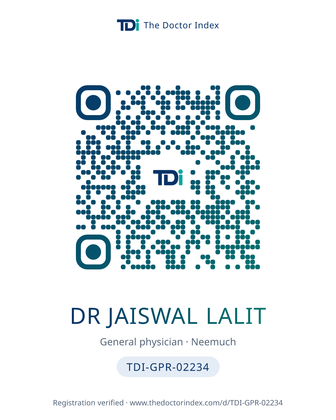 QR card for Dr Jaiswal Lalit, TDI-GPR-02234
