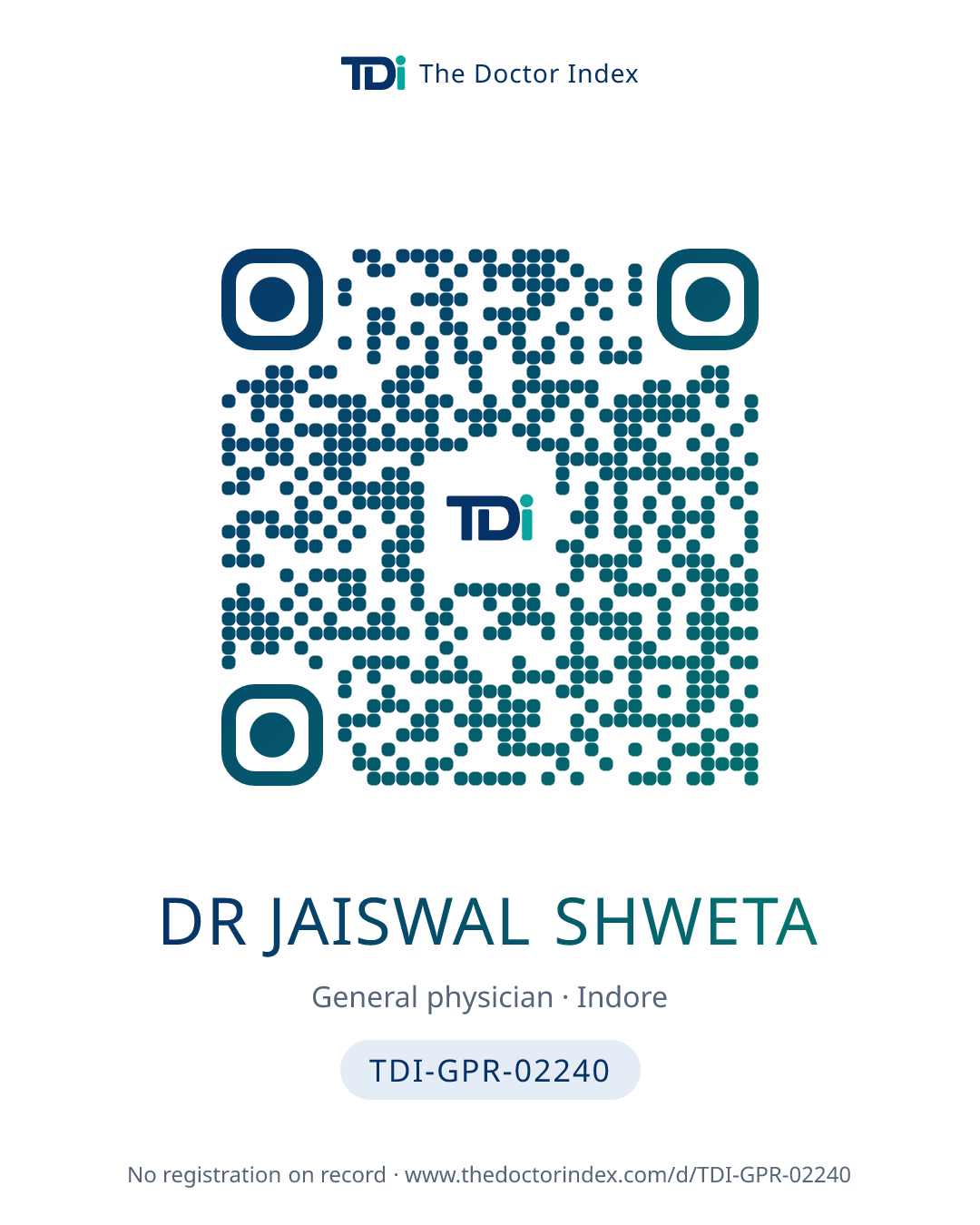 QR card for Dr Jaiswal Shweta, TDI-GPR-02240