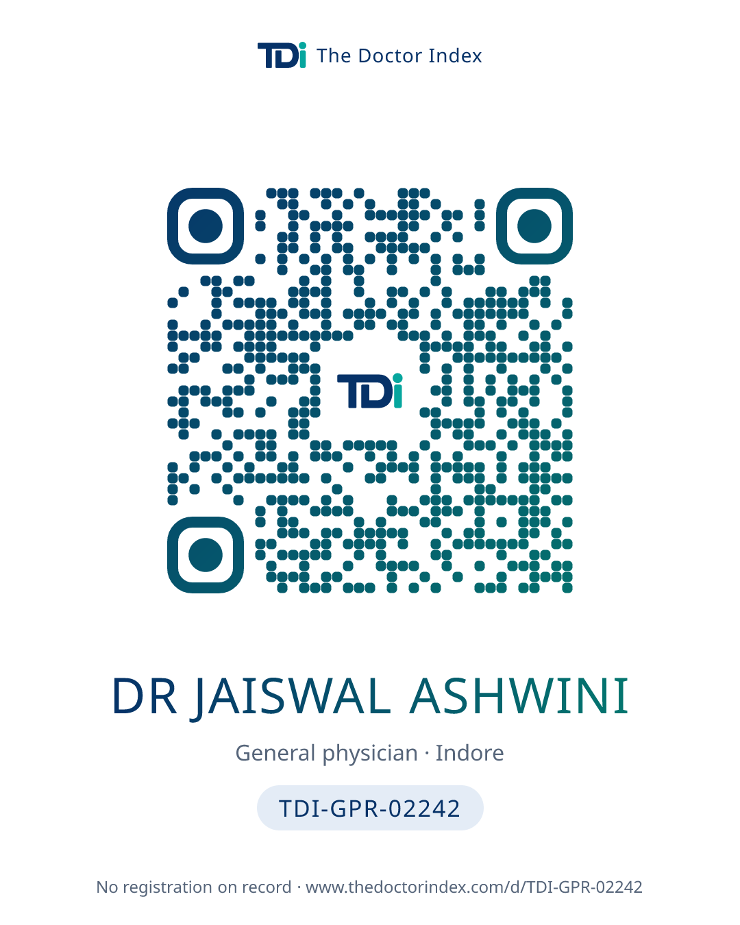 QR card for Dr Jaiswal Ashwini, TDI-GPR-02242