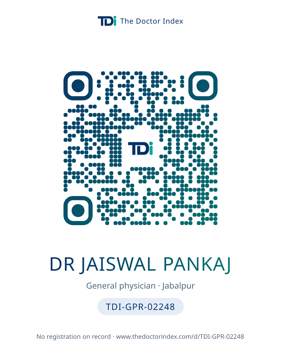 QR card for Dr Jaiswal Pankaj, TDI-GPR-02248
