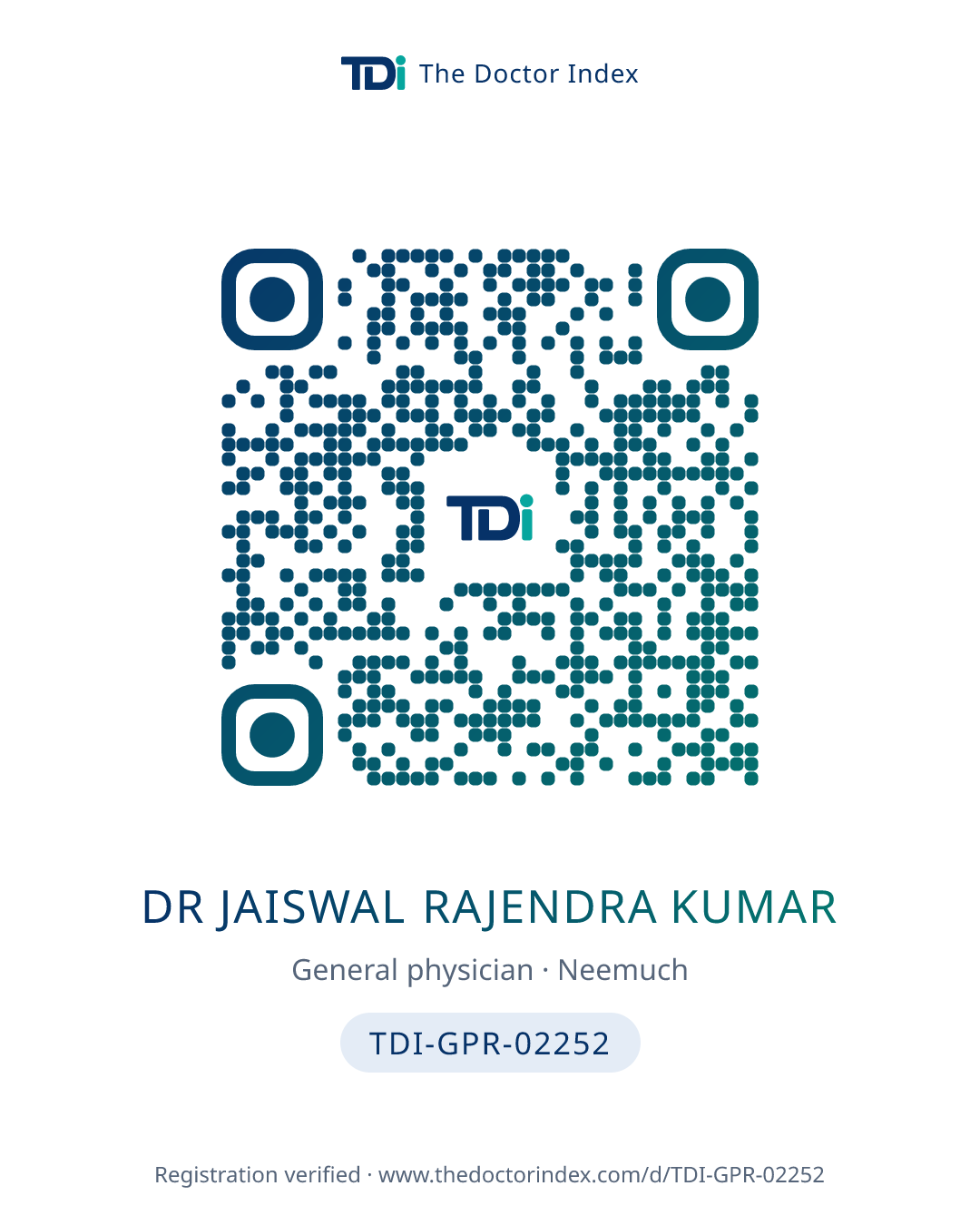 QR card for Dr Jaiswal Rajendra Kumar, TDI-GPR-02252