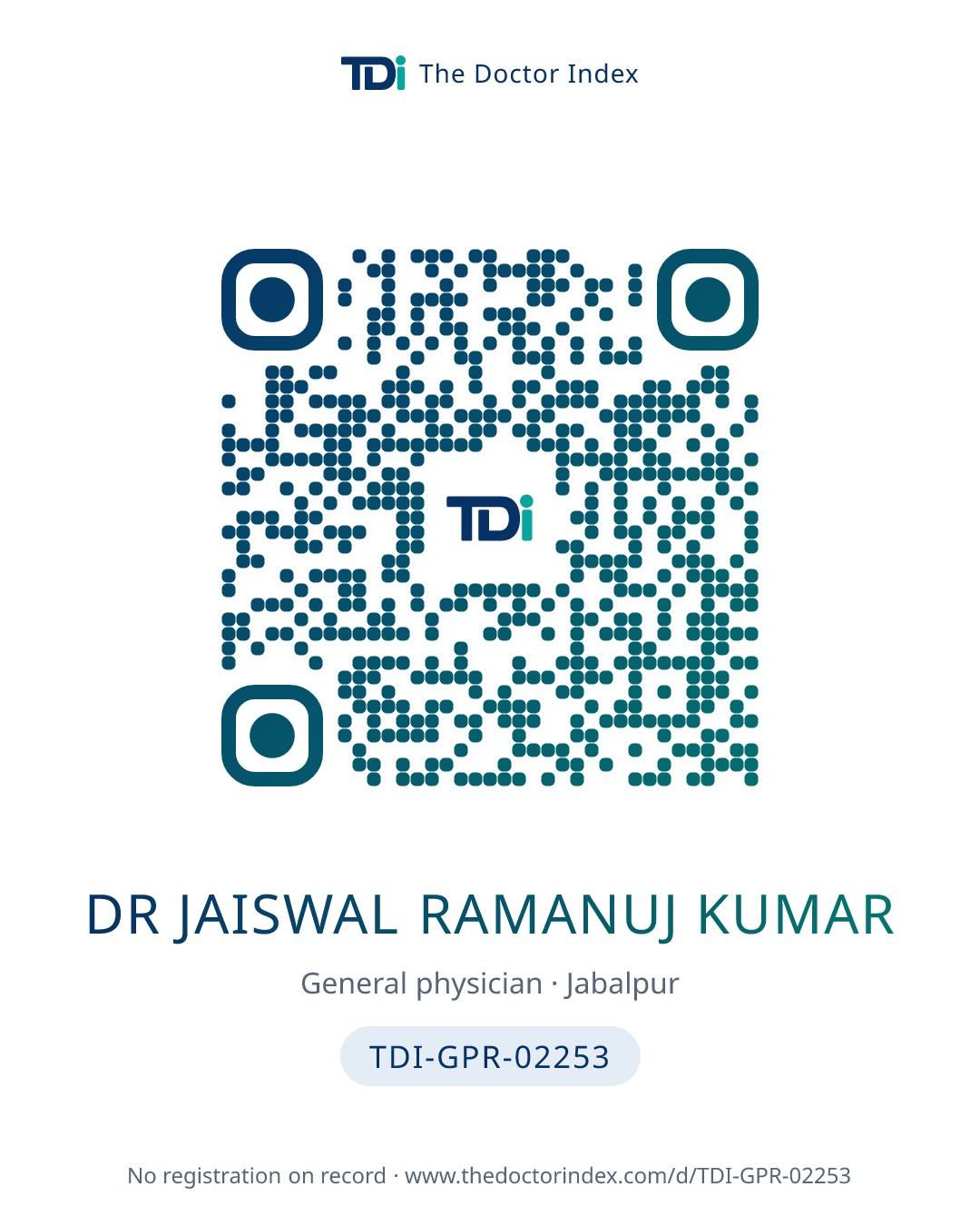 QR card for Dr Jaiswal Ramanuj Kumar, TDI-GPR-02253