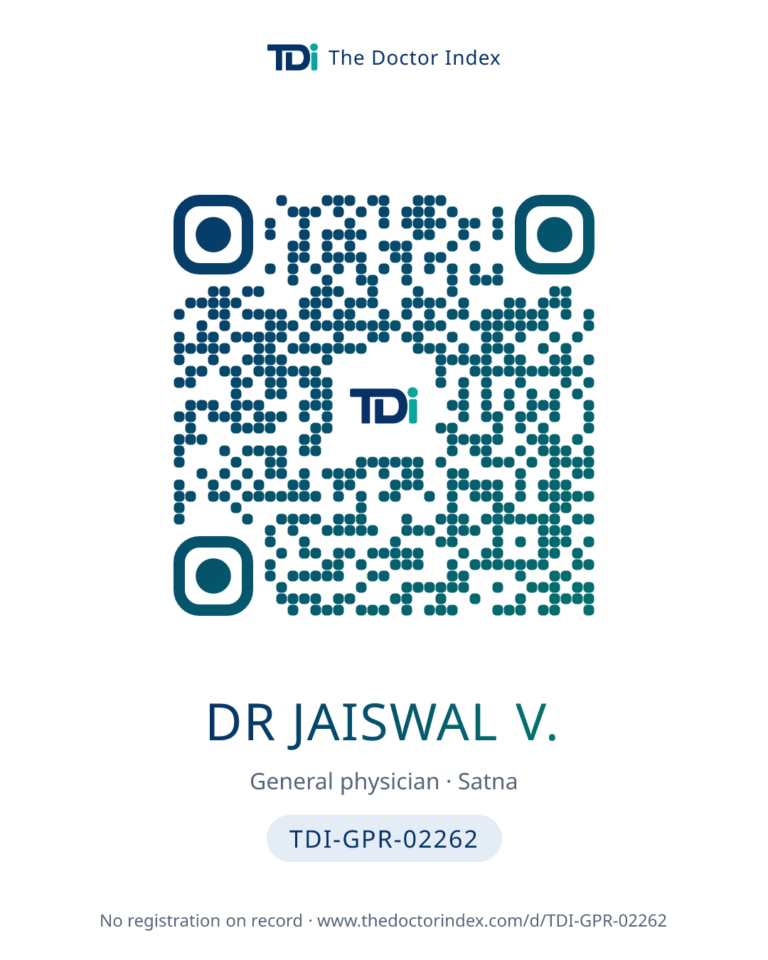 QR card for Dr Jaiswal V., TDI-GPR-02262