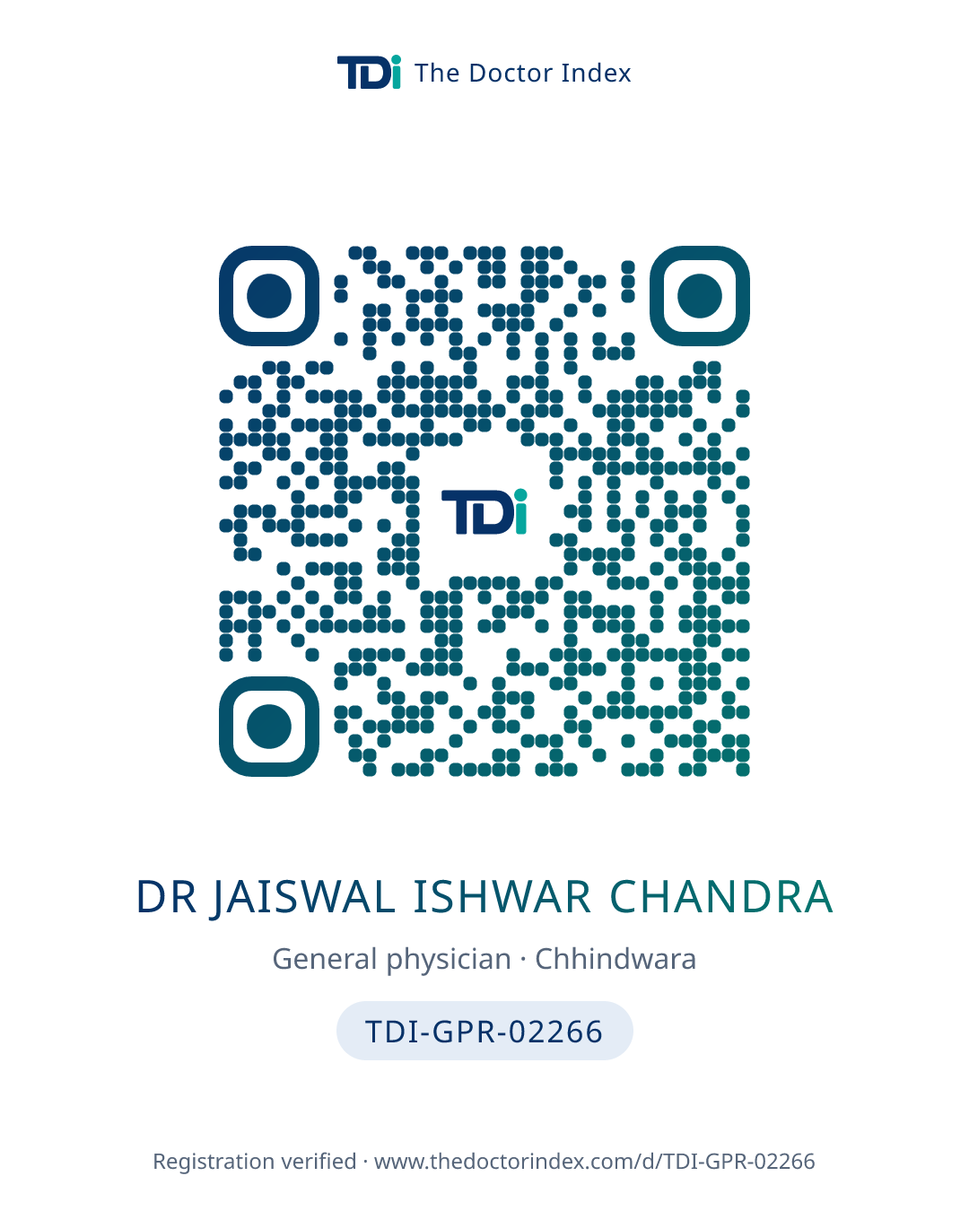 QR card for Dr Jaiswal Ishwar Chandra, TDI-GPR-02266