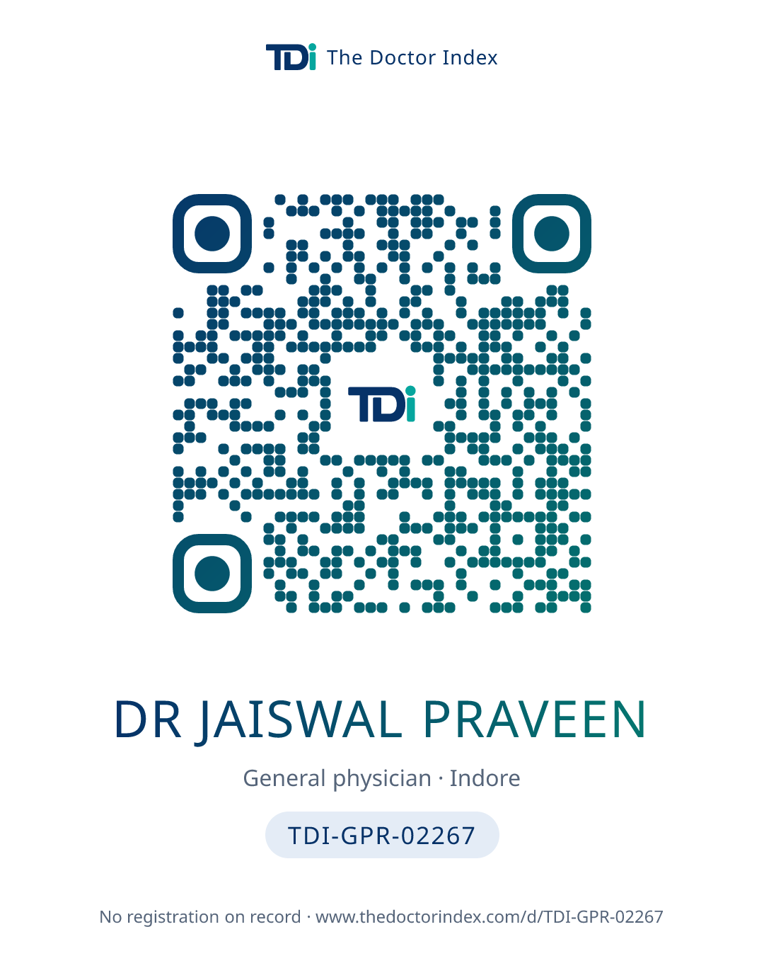 QR card for Dr Jaiswal Praveen, TDI-GPR-02267