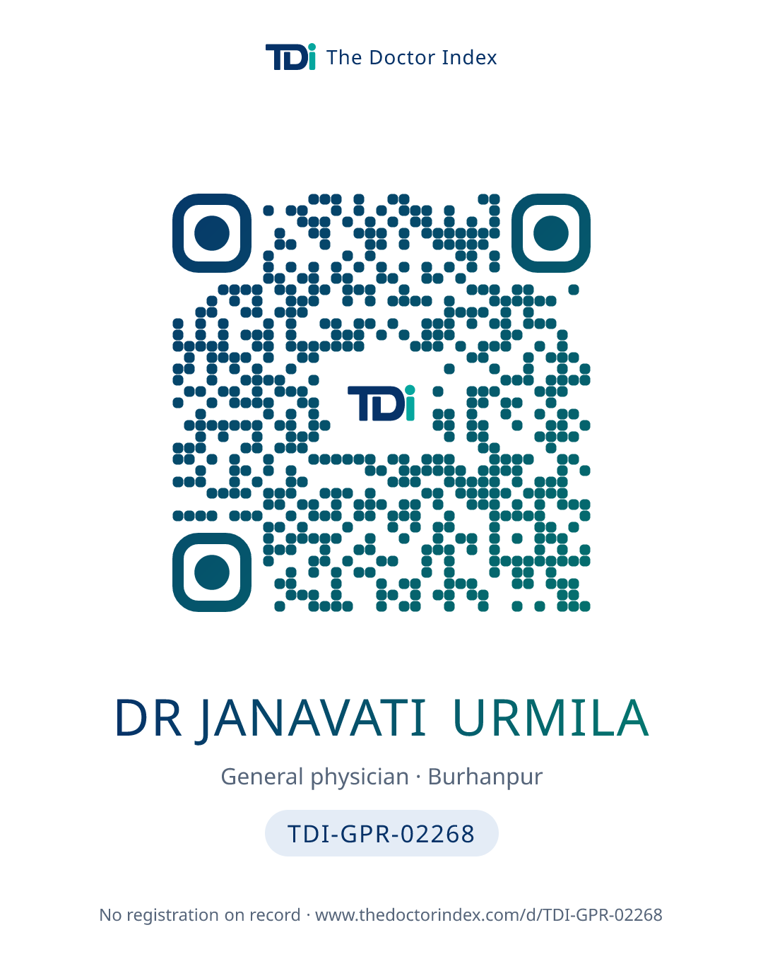 QR card for Dr Janavati Urmila, TDI-GPR-02268