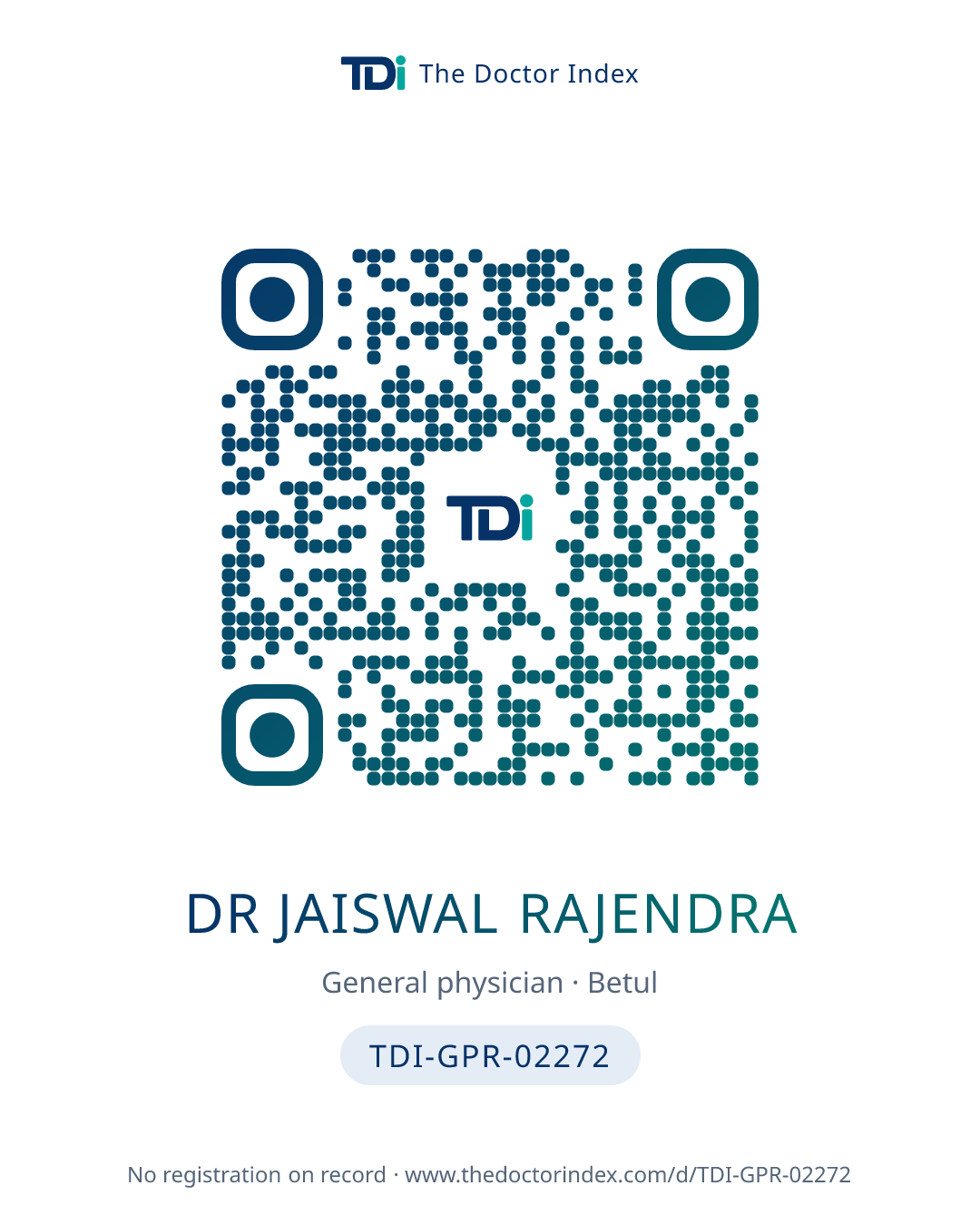 QR card for Dr Jaiswal Rajendra, TDI-GPR-02272