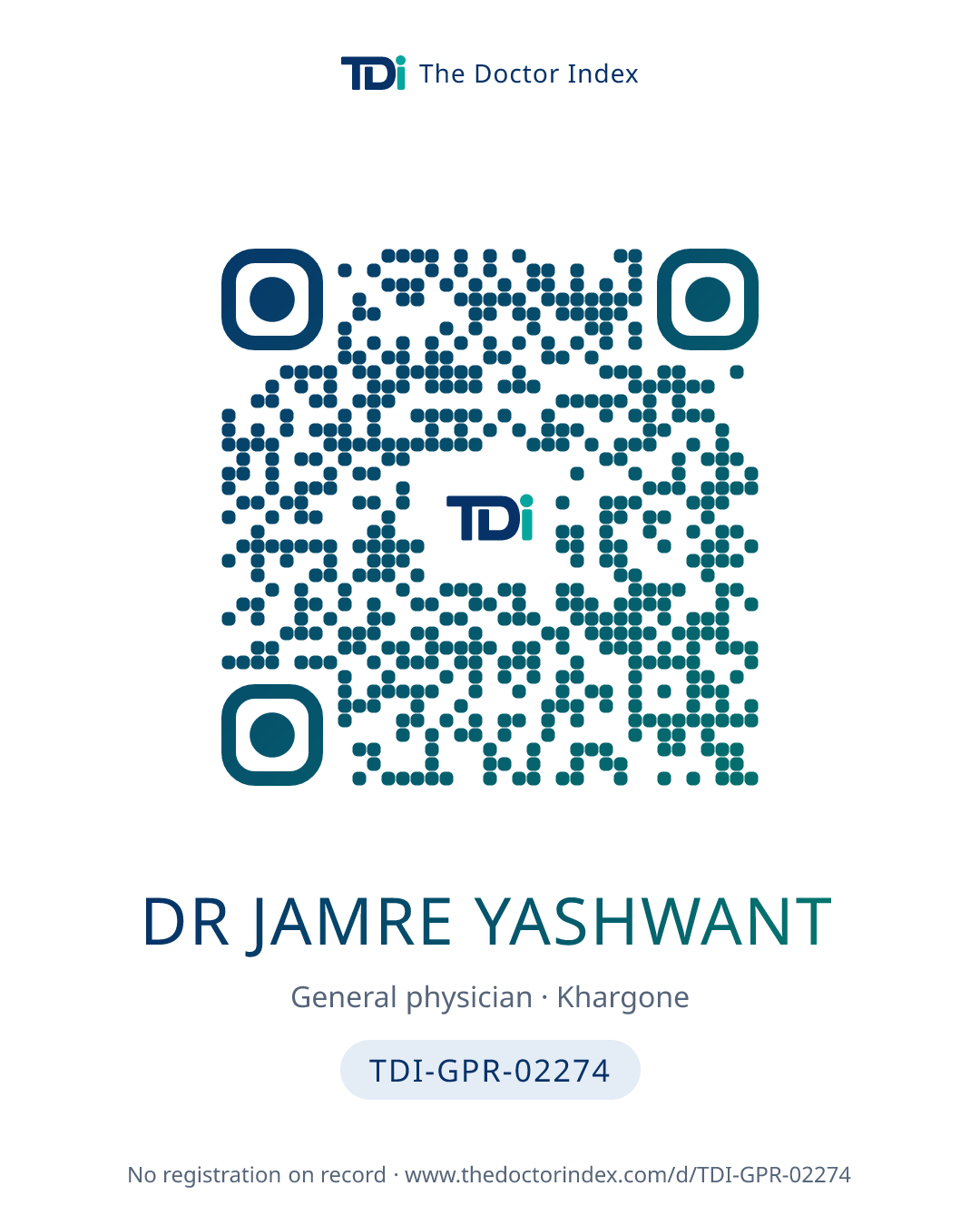 QR card for Dr Jamre Yashwant, TDI-GPR-02274